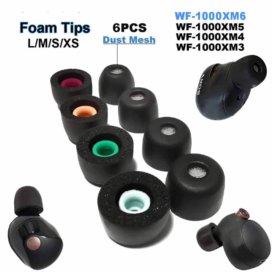 Earphone Foam Tip - 6 embouts en mousse à mémoire